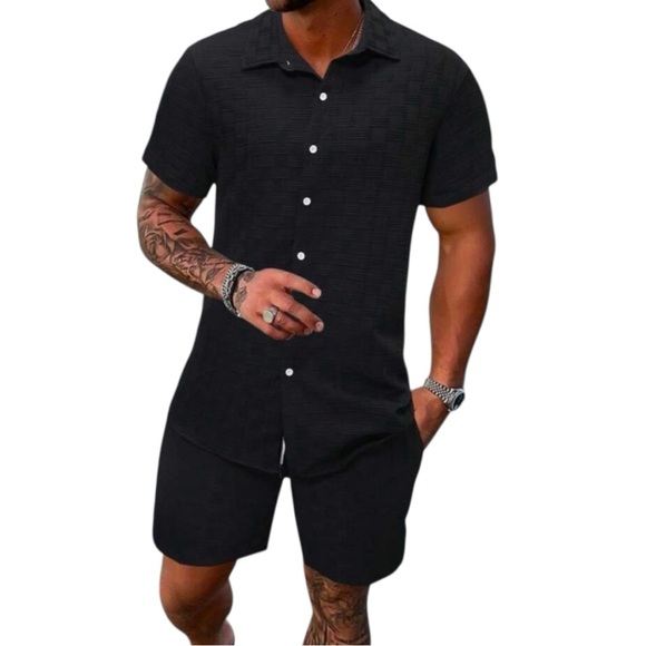 Other - Black Manfinity Homme Men Solid Shirt & Short Set